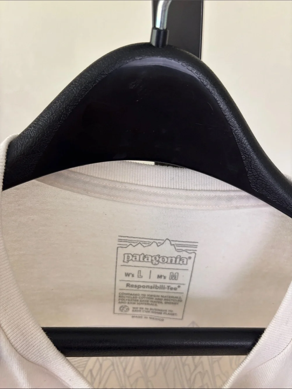 Patagonia Cream Short-Sleeve T-Shirt with Small Blue Logo